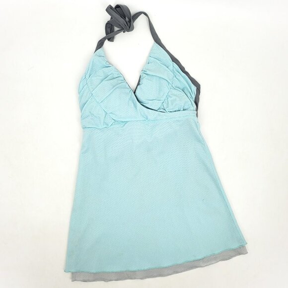 Patagonia Layered Mesh Padded Halter Top‎ Aqua Blue/Grey Small - Picture 9 of 9